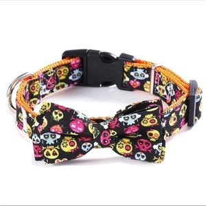 Halloween Dog Collar + Bow - Sugar Skulls